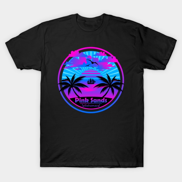 Pink Sands Beach Bahamas, Palm Trees Sunset Summer T-Shirt by Jahmar Anderson